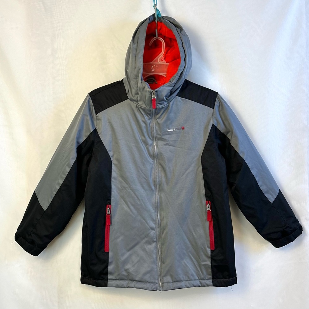 Swiss Tech Boys XL 14-16 Gray and Black Hooded Zip Front Coat
